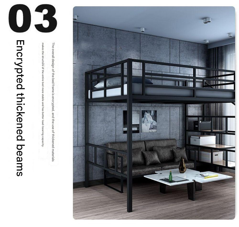 Elevated Upper and Lower Beds Small Apartment Pavilion Bed Saving Space Carbon Steel Shelf High and Low Double Simple and Modern