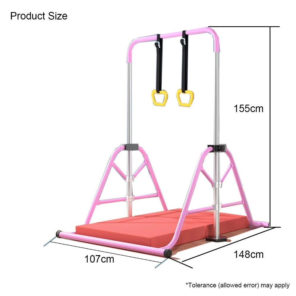 Sports Studio Foldable and Height-adjustable Children's Horizontal Bar with Rings and Landing Pad Pull-up Horizontal Bar