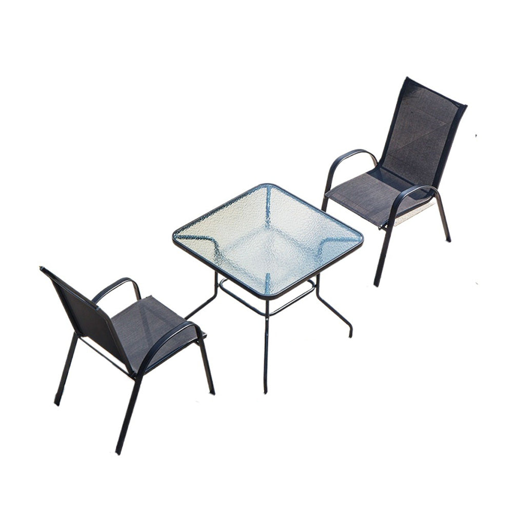 Homelements Outdoor Balcony Combination Table and Chairs Waterproof Sun-proof Anti-corrosion Garden Table and Chairs Water Ripple Tabletop 2 Teslin Mesh Chairs