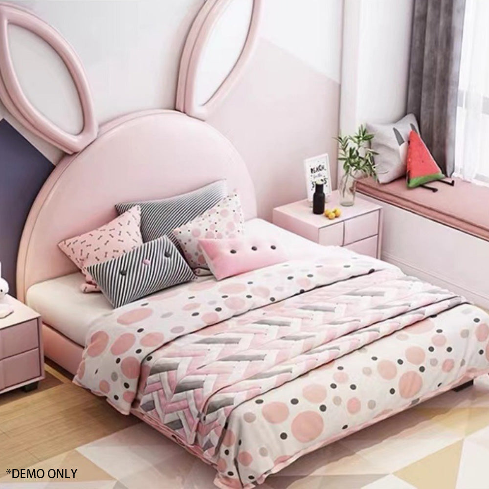 Homelements Modern Simple Rabbit Children's Bed Girl Princess Bed 1.2 Meters Storage Bedroom Leather Bed Boy Single Solid Wood Bed Modern Cartoon Wood Convertible Luxury Bed Room Furniture House Kids Classic Storage Twin Beds for Girls