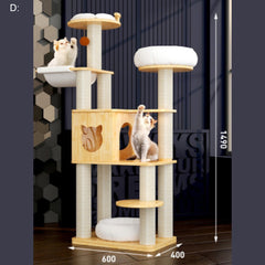 Homelements Solid Wood Luxury Universal Cat Bed Cat Villa Big Cat Climbing Frame Pet Bed Cat Scratching Post Cat Scratcher Cat Tree for Large Cats