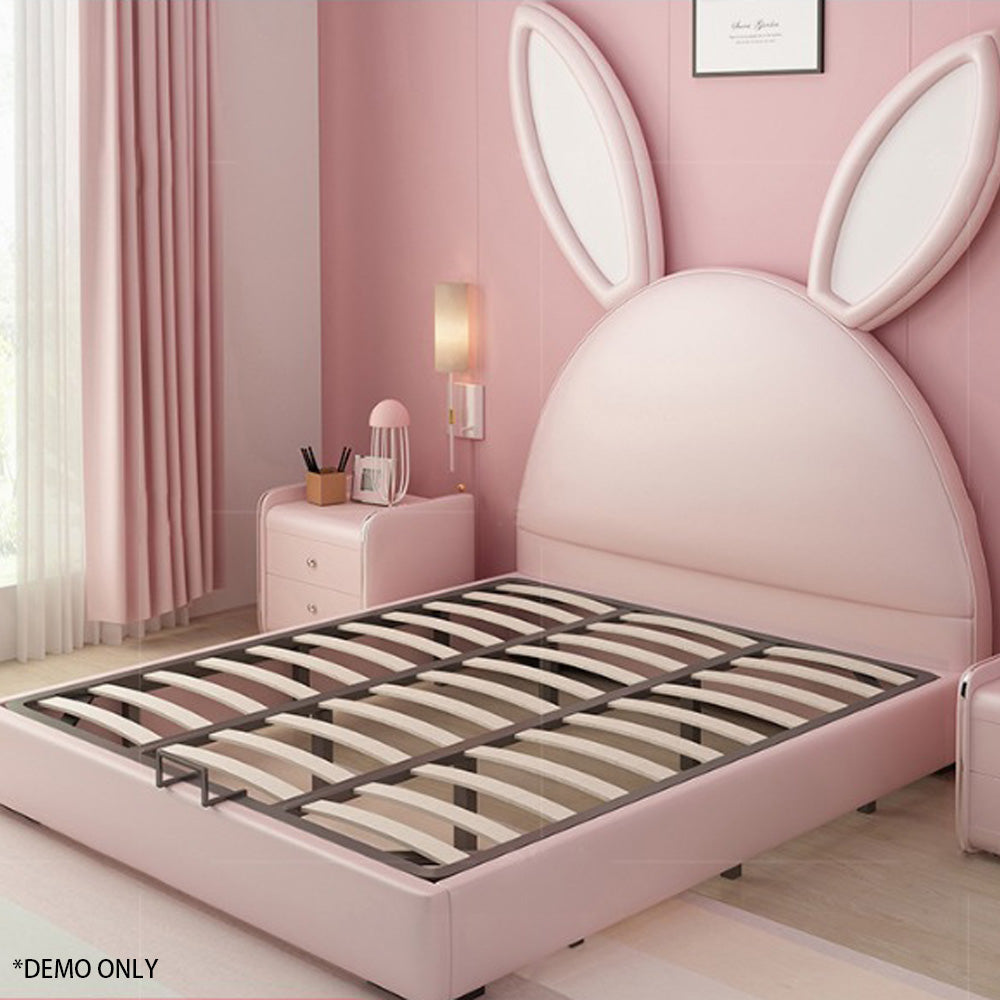 Homelements Modern Simple Rabbit Children's Bed Girl Princess Bed 1.2 Meters Storage Bedroom Leather Bed Boy Single Solid Wood Bed Modern Cartoon Wood Convertible Luxury Bed Room Furniture House Kids Classic Storage Twin Beds for Girls