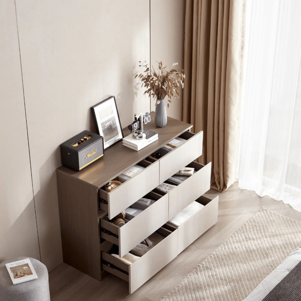 Linsay Rena Chest of 6 Drawers, Warm Wood & Grey