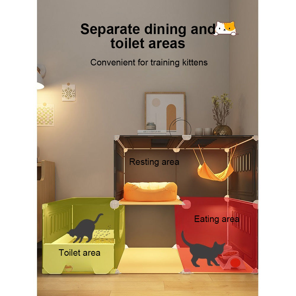 Homelements Cat Villa with Litter Box Integrated Home Indoor Pet Cage Cat Fence  Cat Tree  and Cat Toilet in One  Small-sized  Space-saving Cat Cabinet