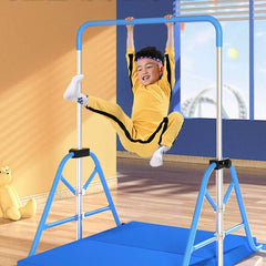 Sports Studio Foldable and Height-adjustable Children's Horizontal Bar with Rings and Landing Pad Pull-up Horizontal Bar