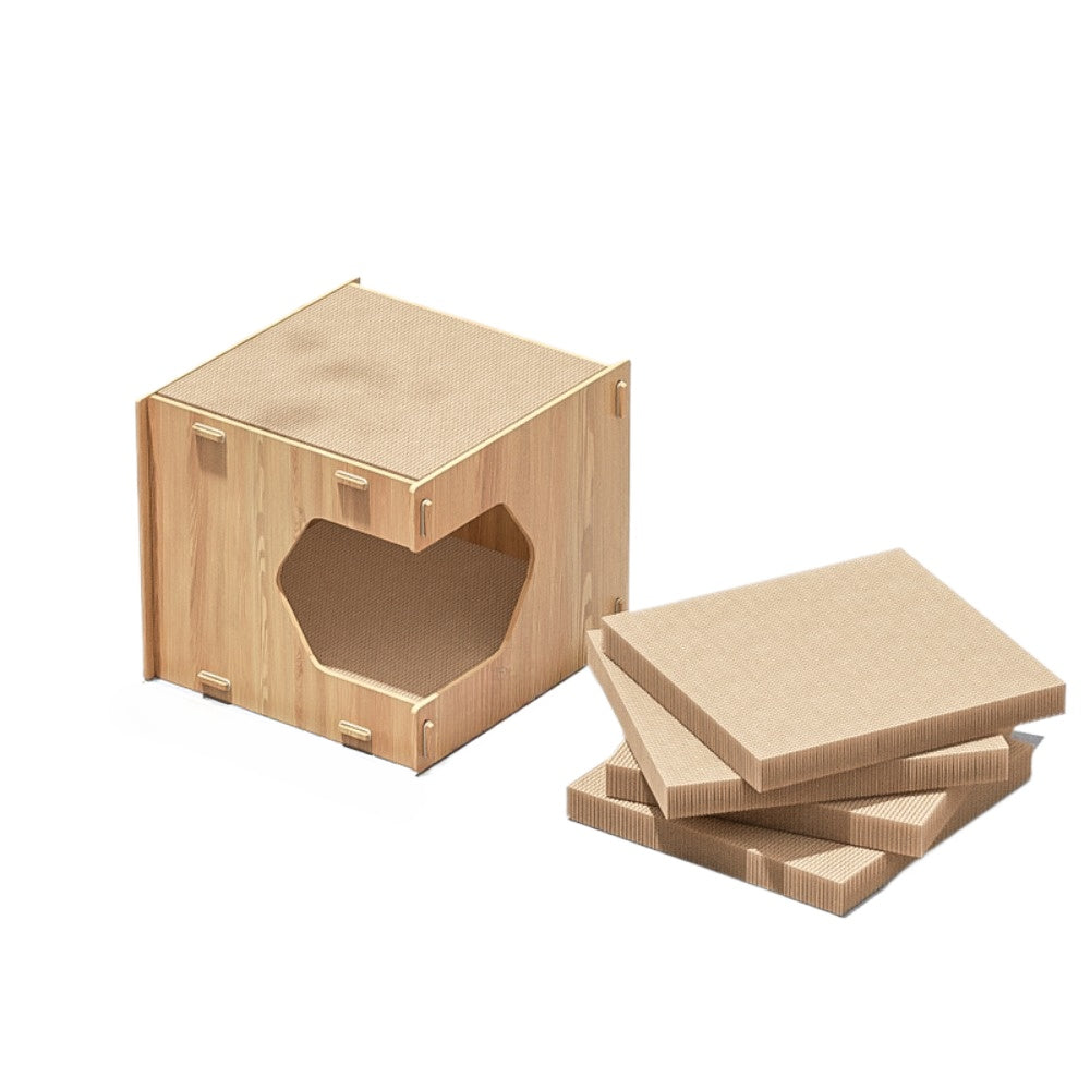 Homelements Cat Scratching Board Cat Bed Integrated Durable Corrugated Cardboard Cat House Board Cat House Cat Bed All-season Enclosed Corrugated Cardboard Cat House Solid Wood Shared Furniture for Pets and People