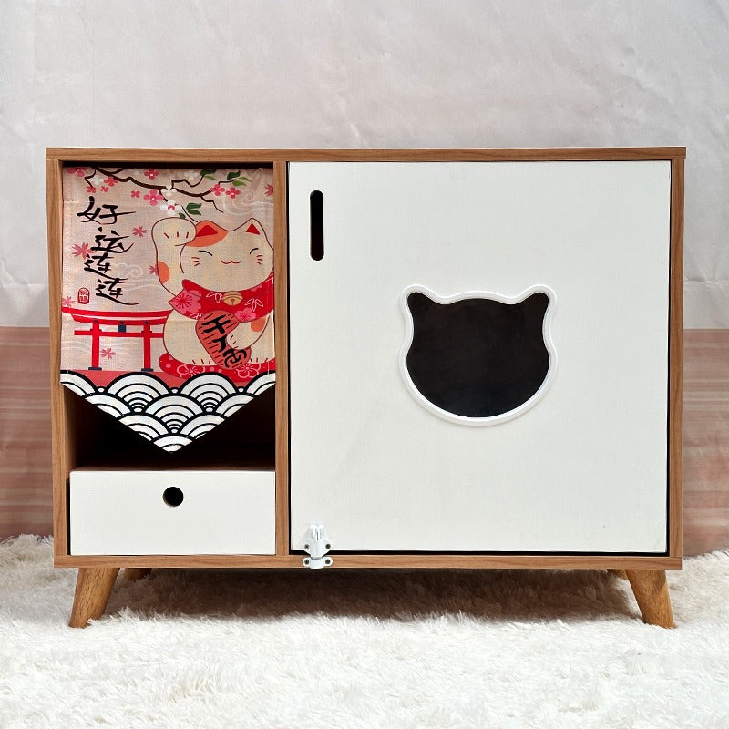 Japanese-style Solid Wood Cat Toilet Closed Anti-splash Cat Bed Cat Litter Box Odor-proof Cabinet Cat House Furniture Rack