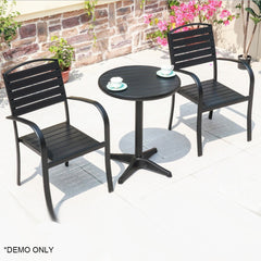 Homelements Outdoor Tables and Chairs Plastic Wood Leisure Outdoor Balcony Villa Courtyard Tea Shop Cafe Waterproof Sunscreen Tables and Chairs Black Outdoor Dinning Set Balcony Bar Comfortable Patio Table and Chairs  - Two Buck Chairs + 60cm Cross Round