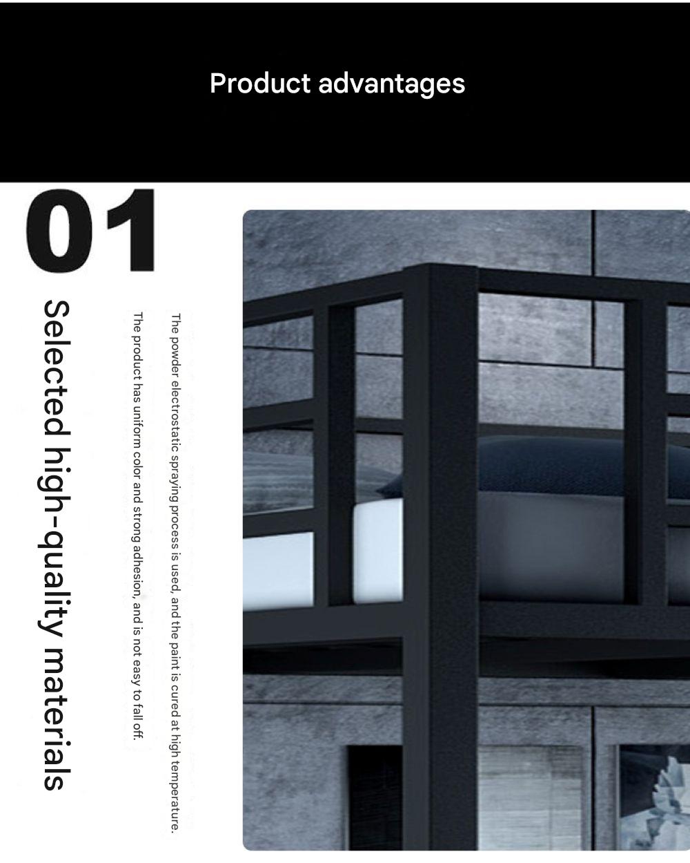 Elevated Upper and Lower Beds Small Apartment Pavilion Bed Saving Space Carbon Steel Shelf High and Low Double Simple and Modern