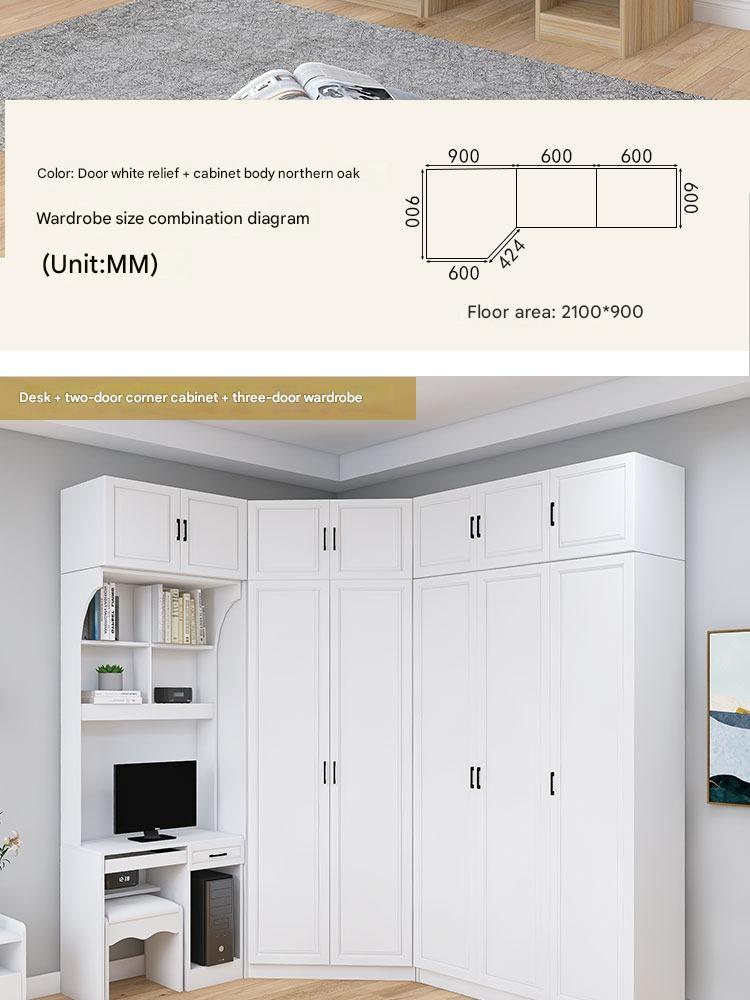 Corner Wardrobe Household Bedroom Small Apartment Solid Wood 90 Degree Master Bedroom Corner 7-character L-shaped Corner Wardrobe Combination Storage