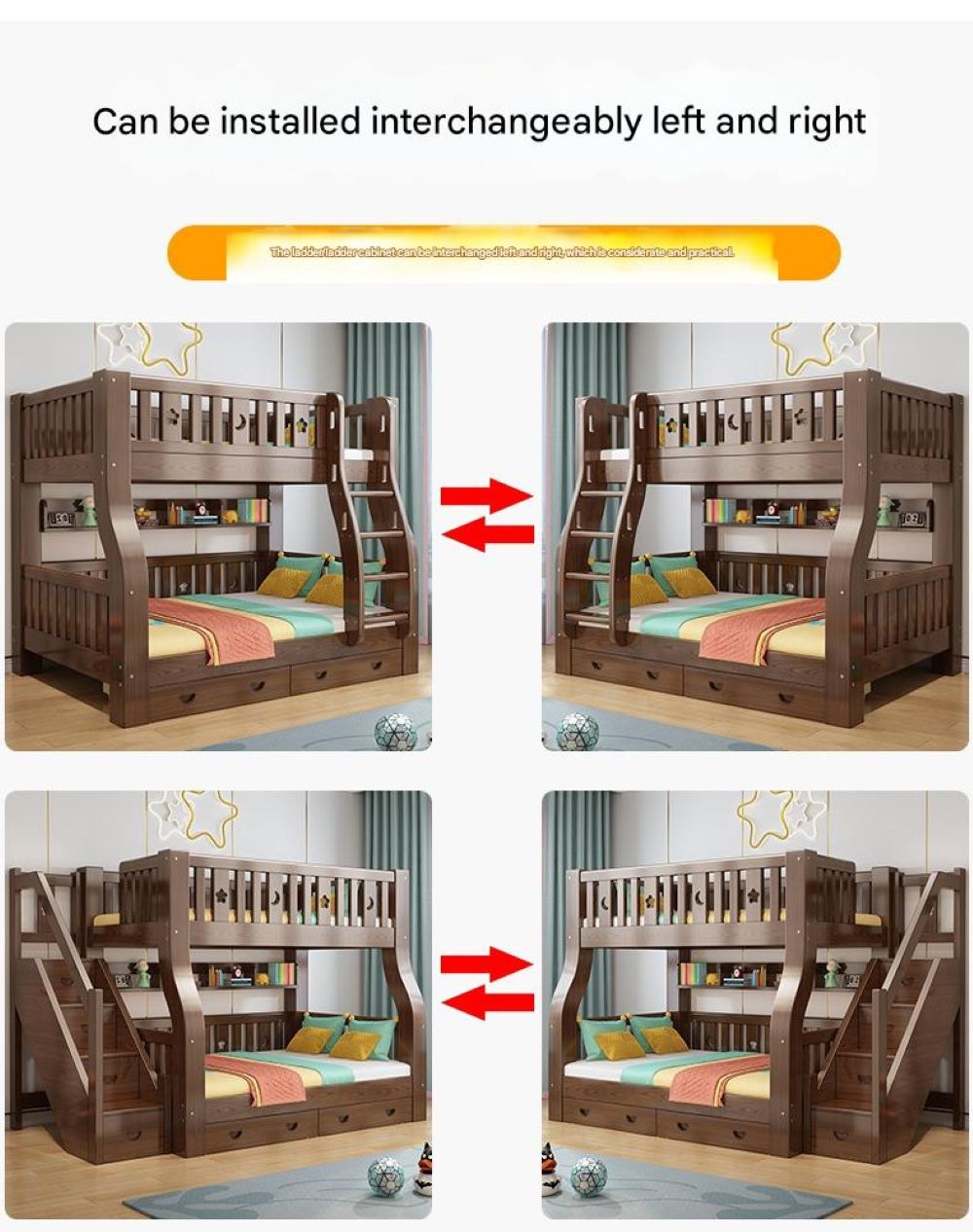 Walnut Upper and Lower Beds Bunk Beds Two-layer Children's Beds High and Low Beds Small Apartment Mother and Child Beds Double Upper and Lower Bunk Wooden Beds