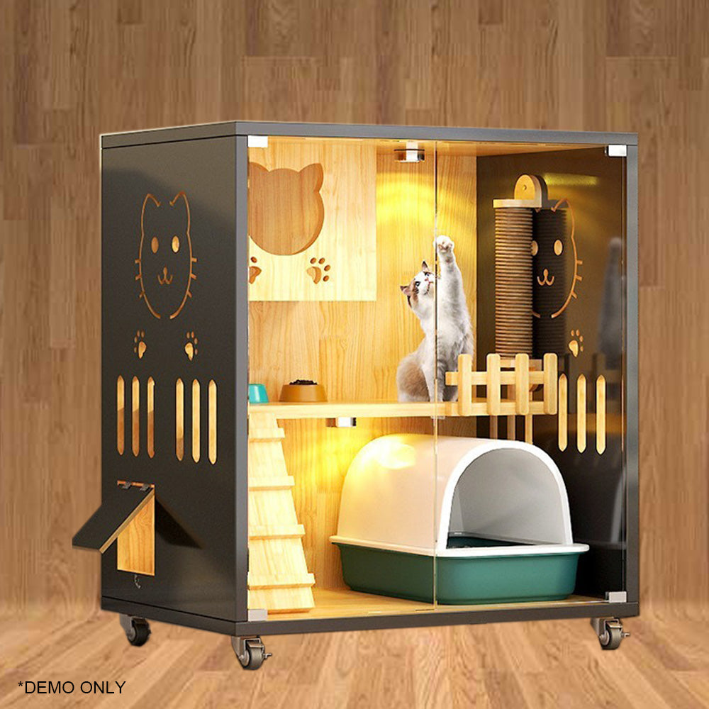 Homelements Solid Wood Luxury Wooden Cat Villa Cat House Home Indoor  Solid Wood Sisal  Post Cat Climbing Frame Cat Bridge Cat House Cat House Large Space Pet Cage Multi-Feature Enclosed Cat Condo Wooden Pet House Cat with Scratching Post Wheels