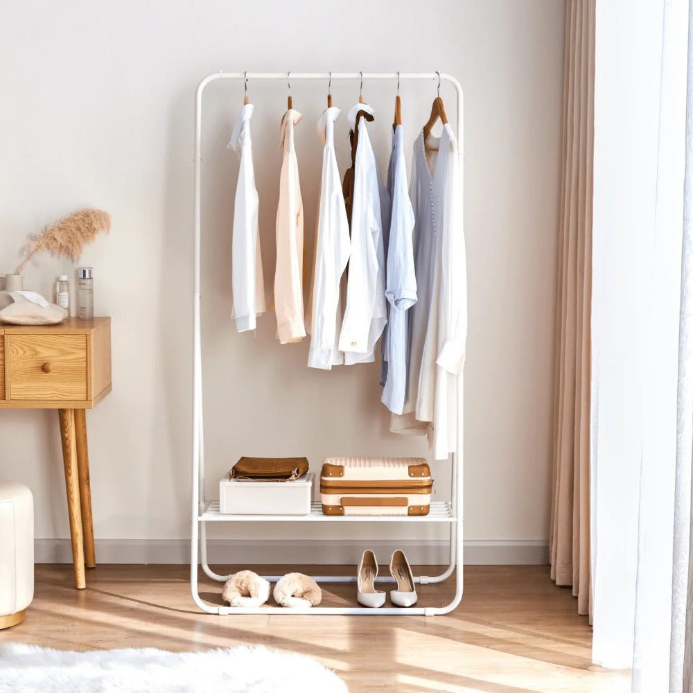 Linsay Pitch Metal Clothes Rack, White