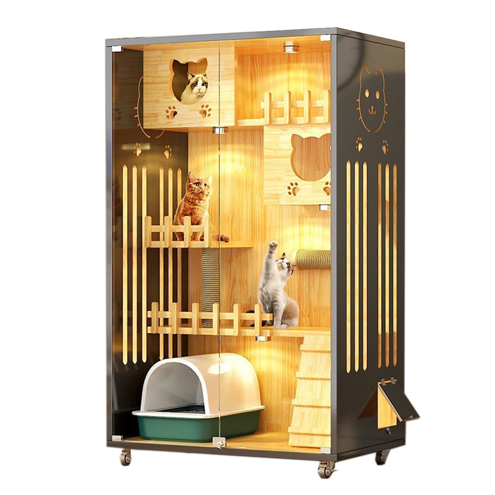 Homelements Luxury Wooden Cat Villa Cat Apartment Indoor Solid Wood Sisal Cat Scratching Post Cat Climbing Frame  Pet House Pet Villa Customized  Indoor Outdoor Big Cat House