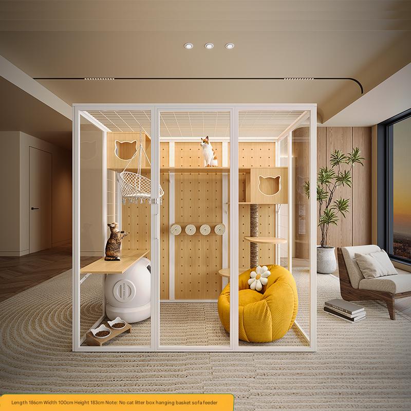 Homelements Large Cat House - Luxury Indoor Glass & Wood Catio Villa