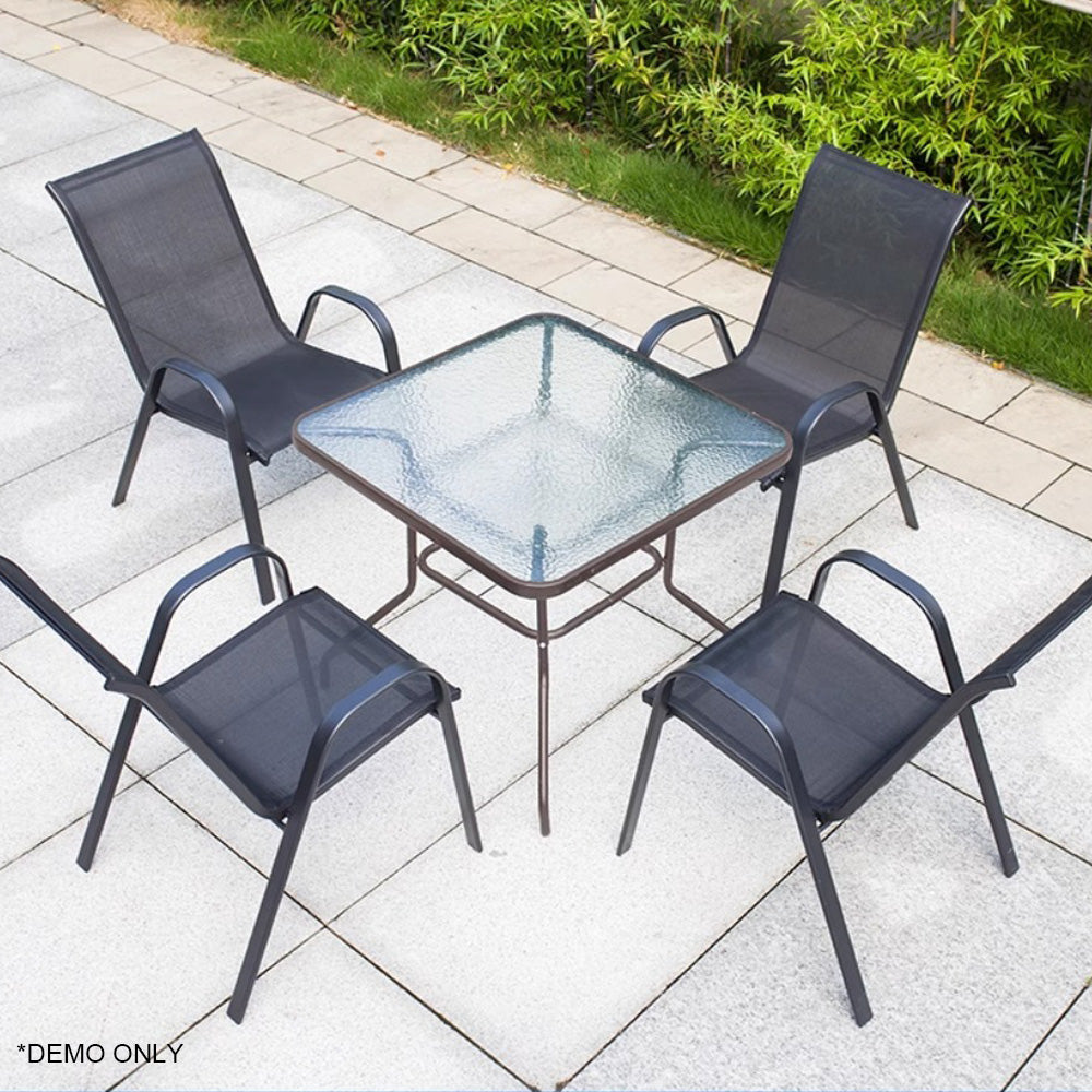 Homelements Outdoor Leisure Combination Square Table and Chairs Waterproof Sun-proof Anti-corrosion Garden Table and Chairs Water Ripple Tabletop 4 Pieces of Textilene Mesh Chairs