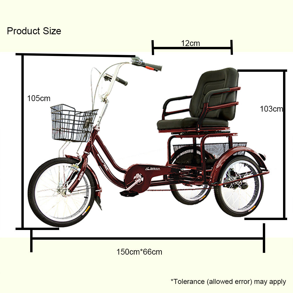 Sports Studio 16 Inch 3 Wheel Bicycle Adult Tricycle with Basket Wider Seat