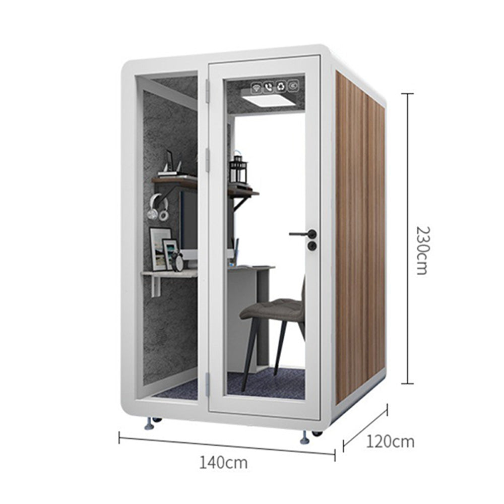 Homelements Portable Soundproof Booth 1.4x1.2m W/ Lighting / Mobile Soundproof Room  Live Broadcast Room  Learning Room   Telephone Booth  Business Office Meeting Room - White