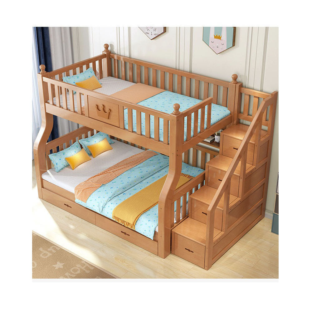 Homelements Oak Bunk Bed with Desk High and Low Bed Two-layer Bunk Bed Full Solid Wood Children's Bed Adult Mother and Child Bed