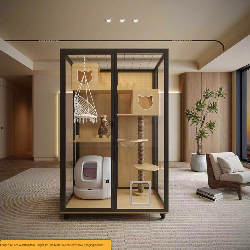 Homelements Large Cat House - Luxury Indoor Glass & Wood Catio Villa