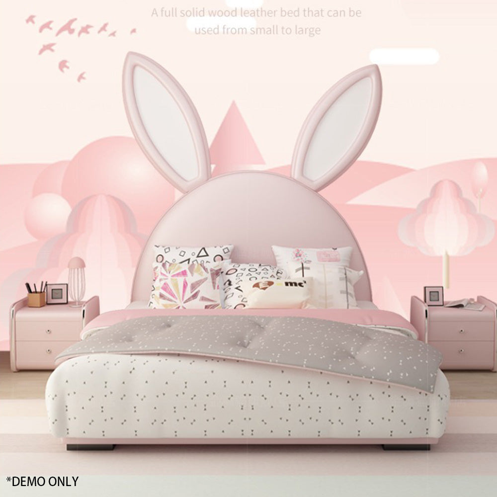 Homelements Modern Simple Rabbit Children's Bed Girl Princess Bed 1.2 Meters Storage Bedroom Leather Bed Boy Single Solid Wood Bed Modern Cartoon Wood Convertible Luxury Bed Room Furniture House Kids Classic Storage Twin Beds for Girls