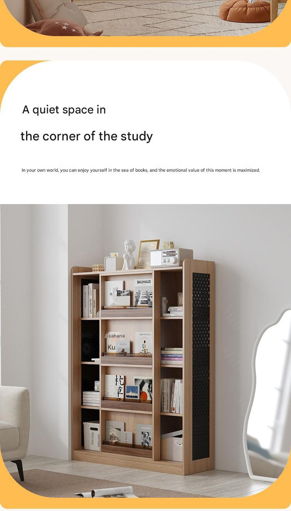 Children's Bookshelf Solid Wood Picture Book Shelf Floor Shelf Baby Reading Area Multifunctional Sliding Door Bookcase