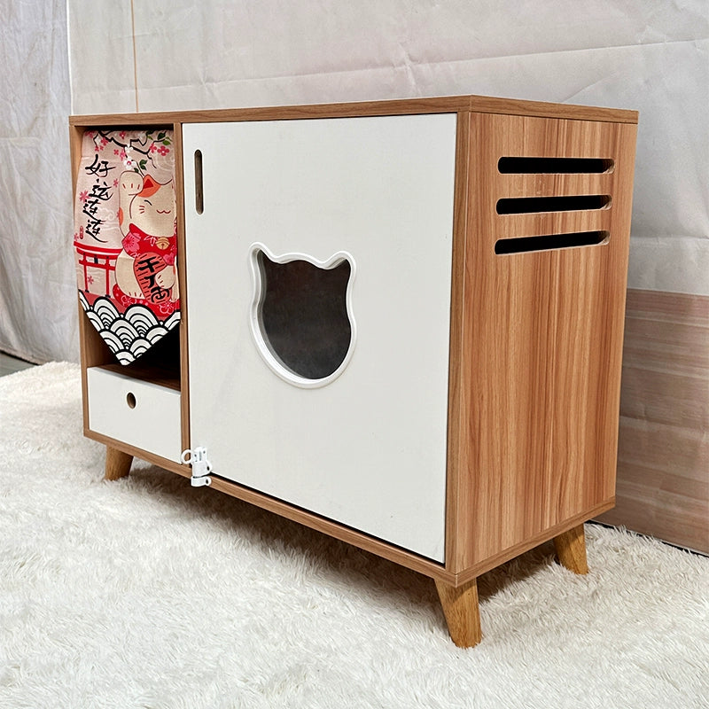 Japanese-style Solid Wood Cat Toilet Closed Anti-splash Cat Bed Cat Litter Box Odor-proof Cabinet Cat House Furniture Rack