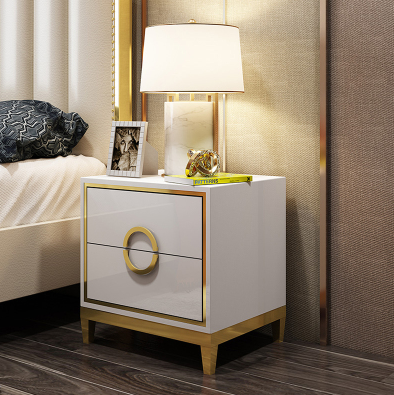 Factory Customization Baking Paint Bedside Table 2 Drawers Movable Nightstand