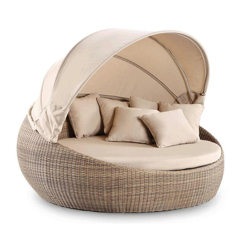 Outdoor PE Rattan Lounge Chair Bed Garden Swimming Pool Lounge Chair with Canopy, Lazy Person, Large Round Bed, Lounge Chair