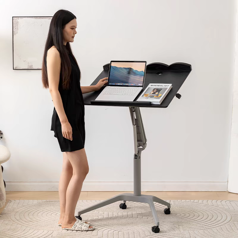 Pneumatic lifting table Solid wood computer desk Bedroom home writing desk Small notebook mobile desk