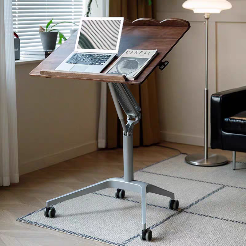 Pneumatic lifting table Solid wood computer desk Bedroom home writing desk Small notebook mobile desk