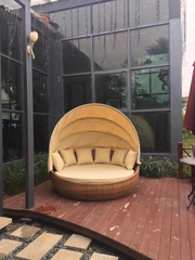 Outdoor PE Rattan Lounge Chair Bed Garden Swimming Pool Lounge Chair with Canopy, Lazy Person, Large Round Bed, Lounge Chair