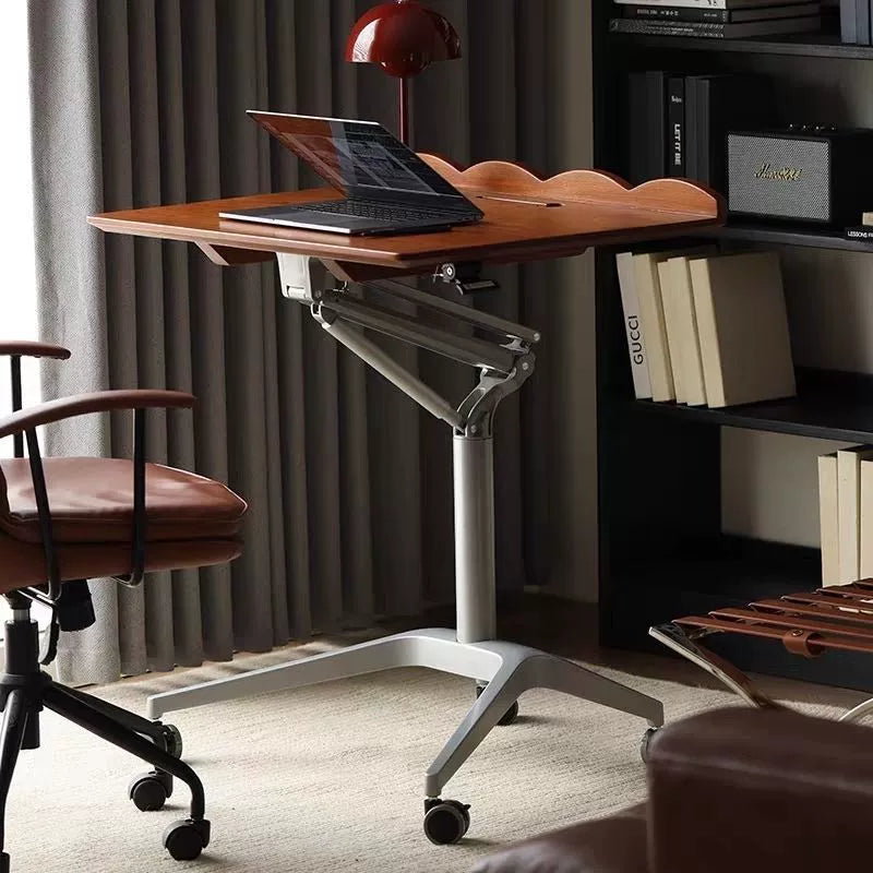 Pneumatic lifting table Solid wood computer desk Bedroom home writing desk Small notebook mobile desk