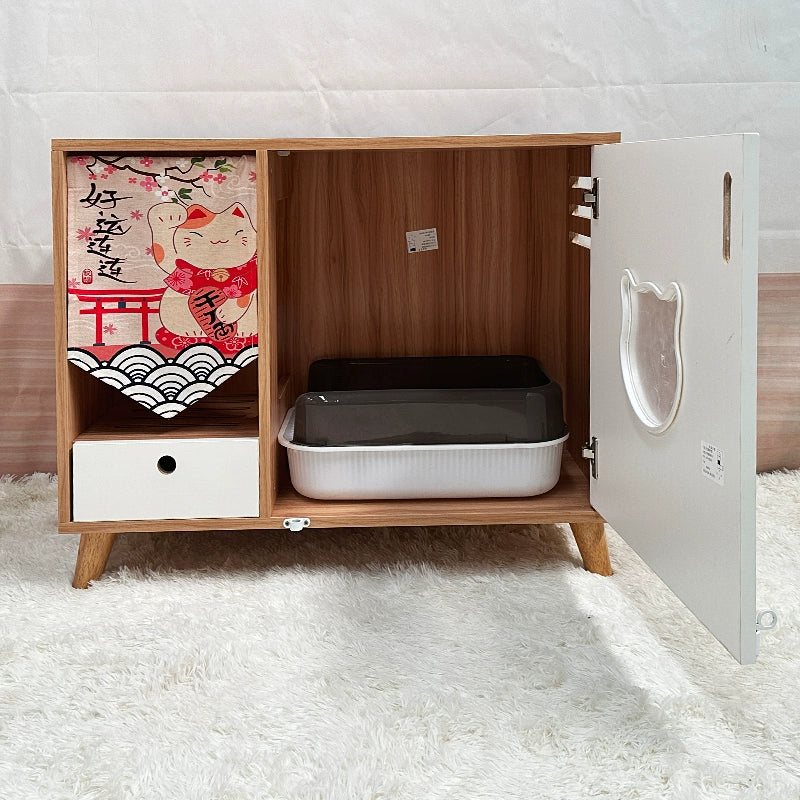 Japanese-style Solid Wood Cat Toilet Closed Anti-splash Cat Bed Cat Litter Box Odor-proof Cabinet Cat House Furniture Rack