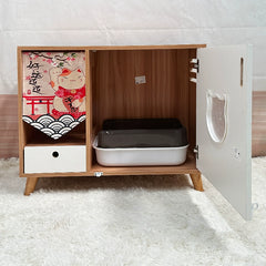Japanese-style Solid Wood Cat Toilet Closed Anti-splash Cat Bed Cat Litter Box Odor-proof Cabinet Cat House Furniture Rack