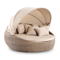 Outdoor PE Rattan Lounge Chair Bed Garden Swimming Pool Lounge Chair with Canopy, Lazy Person, Large Round Bed, Lounge Chair