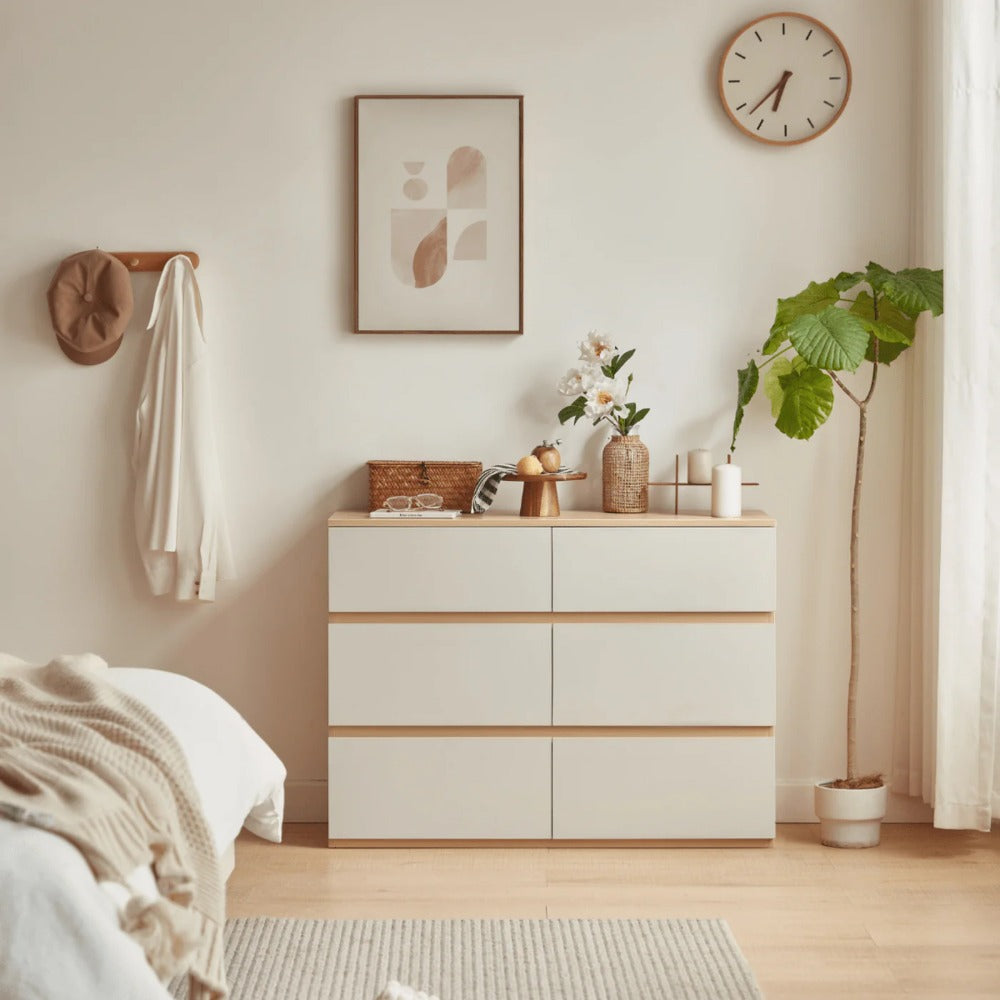 Linsay Rena Chest of 6 Drawers, Oak & Light Grey