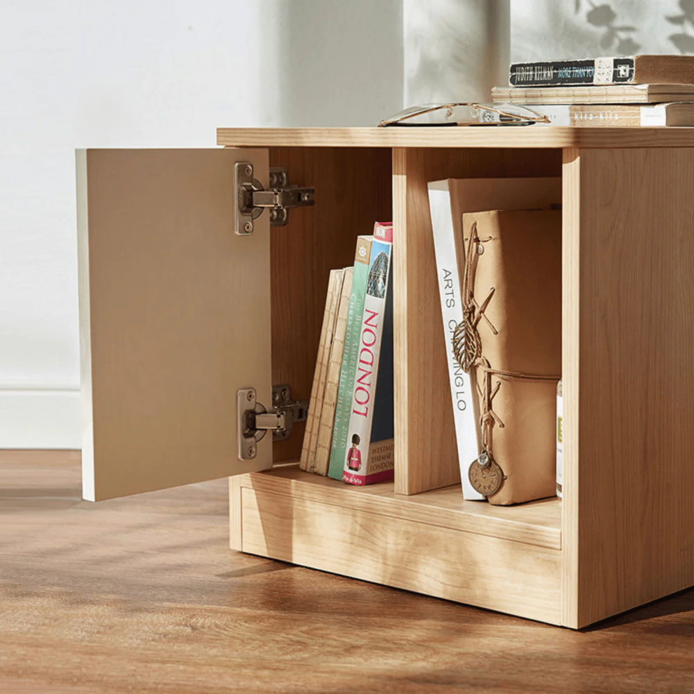 Linsay Evelyn Bedside Table with Cabinet, Natural & White