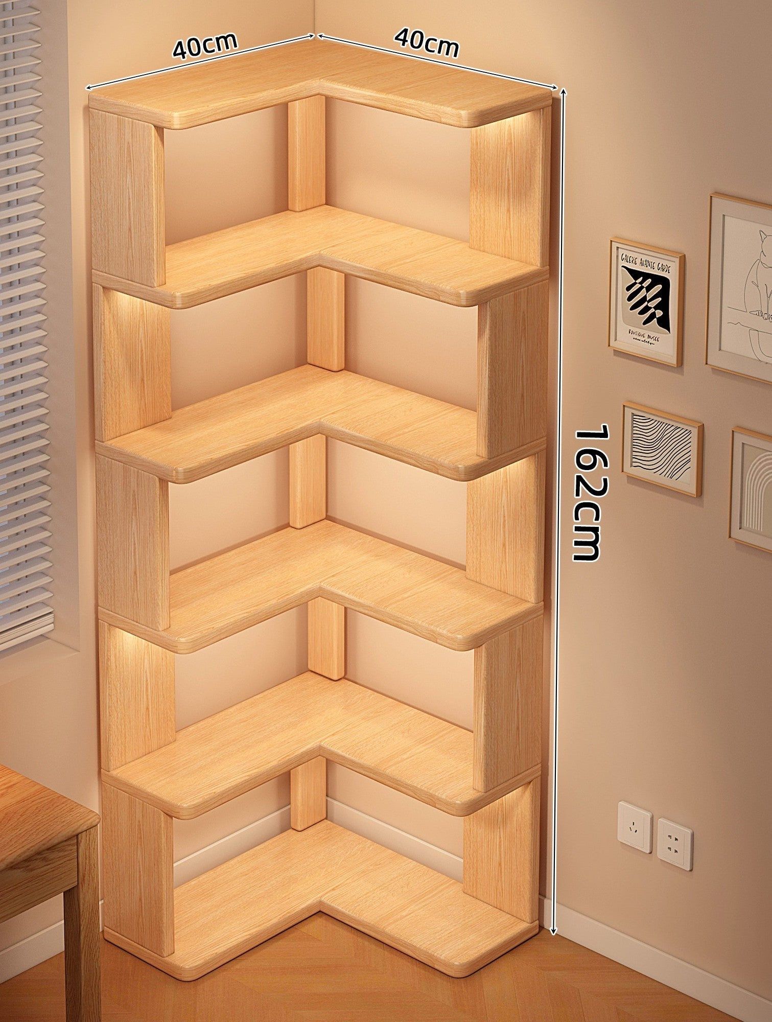 Corner Bookshelf Shelf Floor-to-ceiling Children's Wall Solid Wood Bookcase Household Corner Simple Storage Shelf Locker