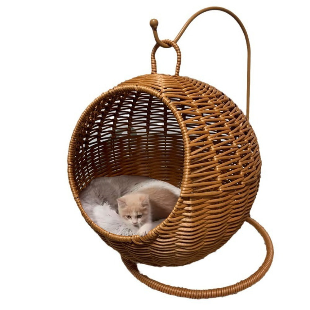 Homelements Luxurious Wicker Pet Hammock for Cats Handmade and Durable Suitable for All Seasons Storage Basket