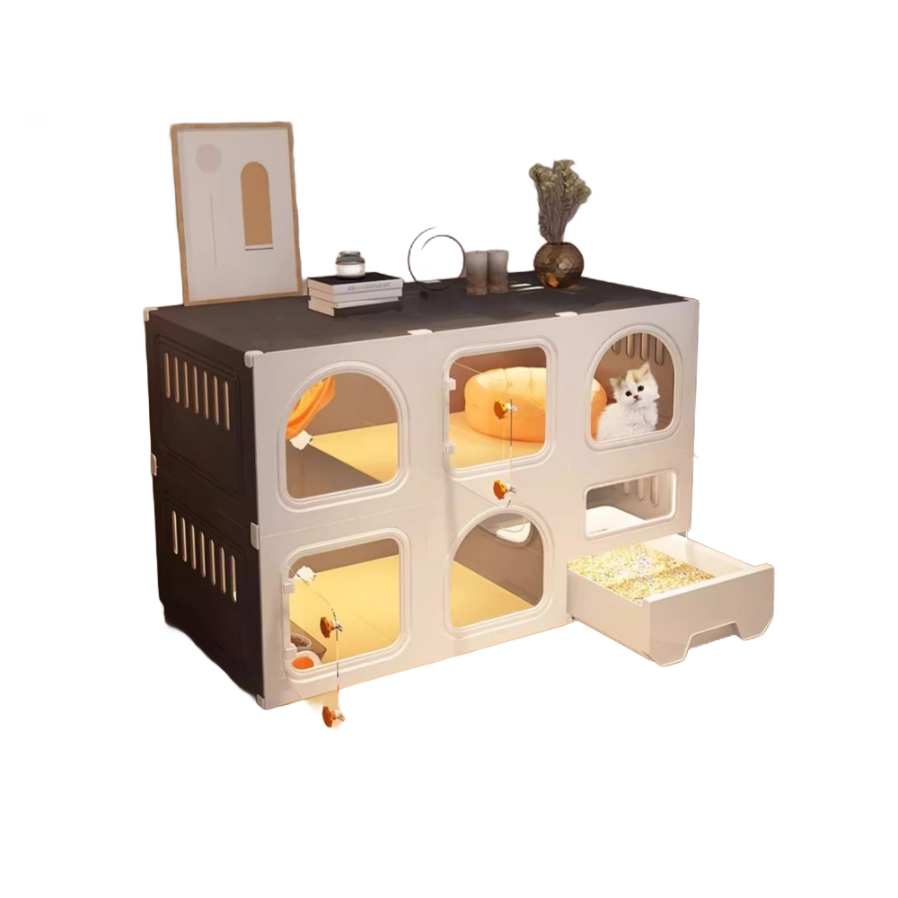 Homelements Cat Villa with Litter Box Integrated Home Indoor Pet Cage Cat Fence  Cat Tree  and Cat Toilet in One  Small-sized  Space-saving Cat Cabinet