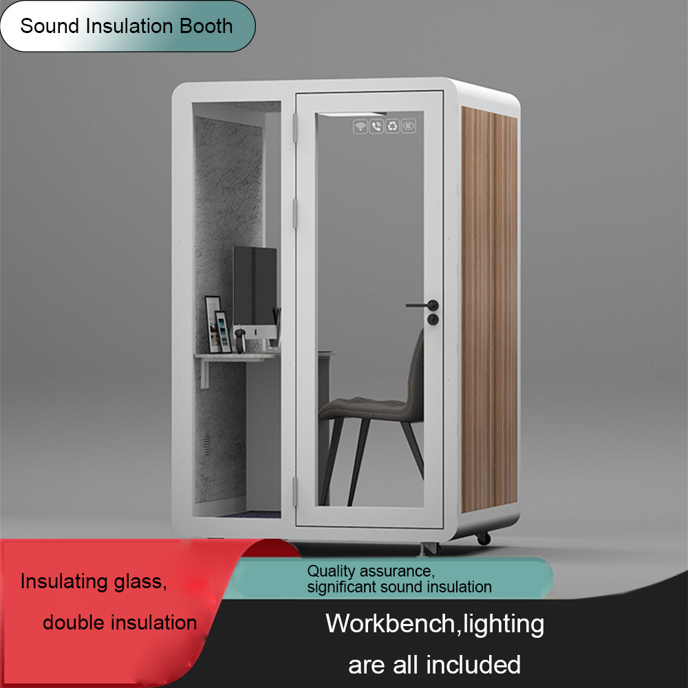 Homelements Portable Soundproof Booth 1.4x1.2m W/ Lighting / Mobile Soundproof Room  Live Broadcast Room  Learning Room   Telephone Booth  Business Office Meeting Room - White