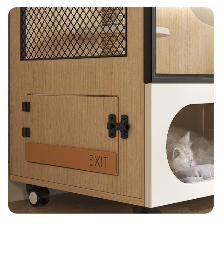 Homelements Wood Cat Cage for Living Room Cat House Movable Light Luxury Creative Household Cage for Cats