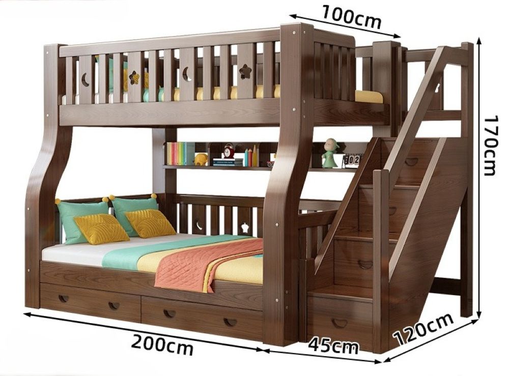 Walnut Upper and Lower Beds Bunk Beds Two-layer Children's Beds High and Low Beds Small Apartment Mother and Child Beds Double Upper and Lower Bunk Wooden Beds