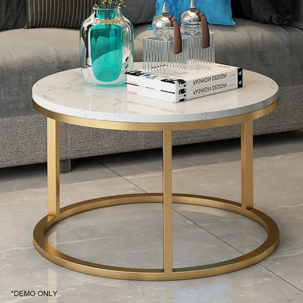 Homelements White Rock Slab Coffee Table Light Luxury Small Round Table Modern Simple Living Room Rock Slab Coffee Table