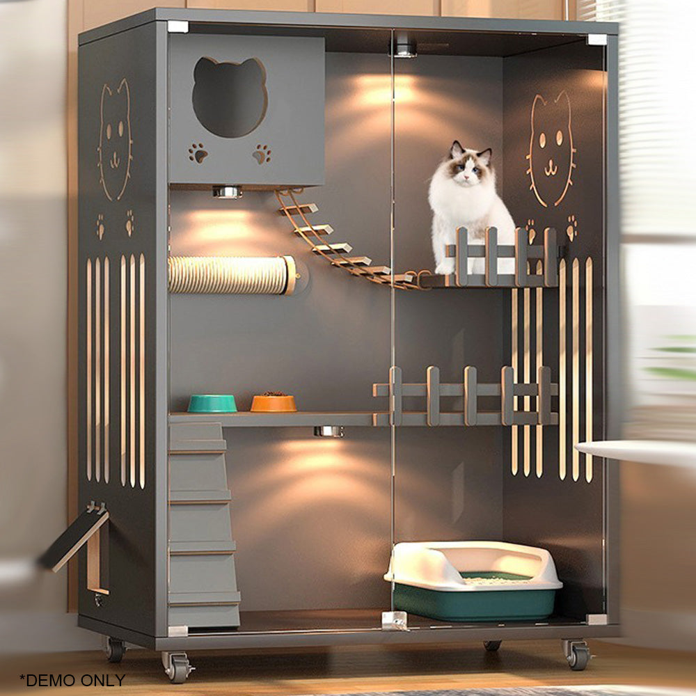 Homelements Solid Wood Luxury Wooden Cat Villa Cat House Home Indoor  Solid Wood Sisal  Post Cat Climbing Frame Cat Bridge Cat House Cat House Large Space Pet Cage Multi-Feature Enclosed Cat Condo Wooden Pet House Cat with Scratching Post Wheels