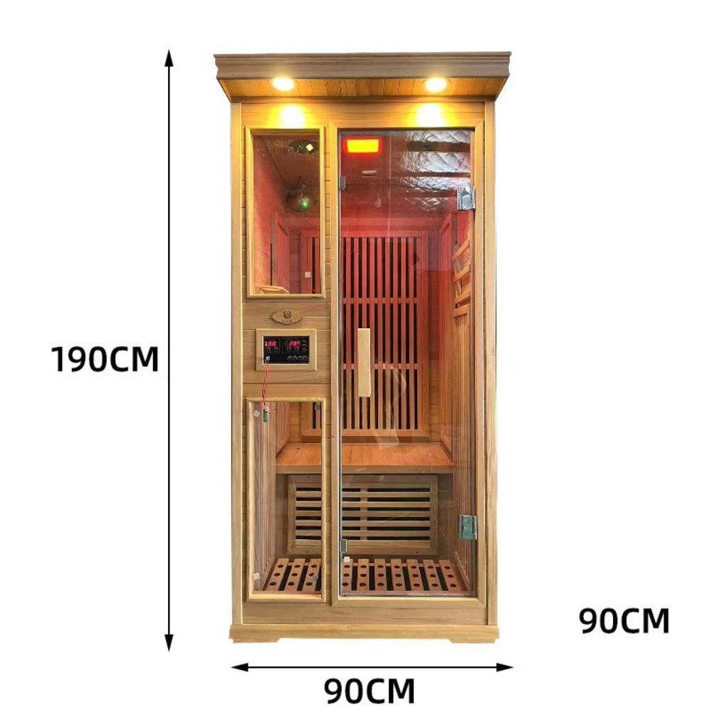 Homelements 1350W Hemlock Wood Sauna Room Mobile Sweat Steaming Box Round Sweat Steaming Room Home Adult Tourmaline Far Infrared Sweat Steaming Room Infared Sauna Room Indoor