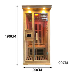 Homelements 1350W Hemlock Wood Sauna Room Mobile Sweat Steaming Box Round Sweat Steaming Room Home Adult Tourmaline Far Infrared Sweat Steaming Room Infared Sauna Room Indoor