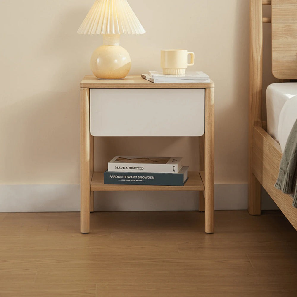 Linsay Evelyn Bedside Table, Natural&White