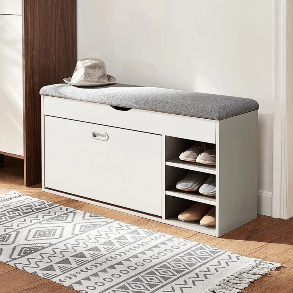 Linsay Miro Shoe Storage Bench, Large, White & Grey